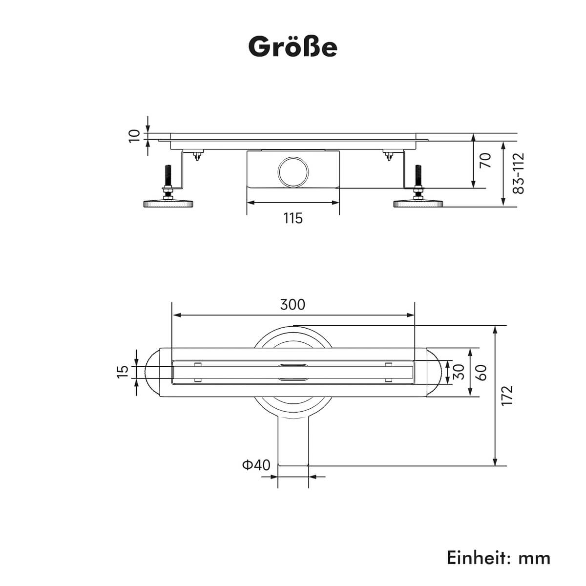 SONNI Edelstahl Duschrinne 30-100cm, Komplettset Ablauf 360° Drehbar, Schlank Schmal 15 mm Platte, mit Geruchsstop, Haarsieb - Randablauf