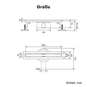 SONNI Edelstahl Duschrinne 30-100cm, Komplettset Ablauf 360° Drehbar, Schlank Schmal 15 mm Platte, mit Geruchsstop, Haarsieb - Randablauf