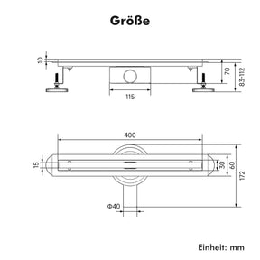 SONNI Edelstahl Duschrinne 30-100cm, Komplettset Ablauf 360° Drehbar, Schlank Schmal 15 mm Platte, mit Geruchsstop, Haarsieb - Randablauf