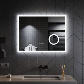 SONNI Badspiegel mit Beleuchtung 80x60 cm Lautsprecher LED Badspiegel beschlagfrei mit Uhranzeige Lichtspiegel 3 Lichtfarbe einstellbar Badezimmerspiegel Wandspiegel
