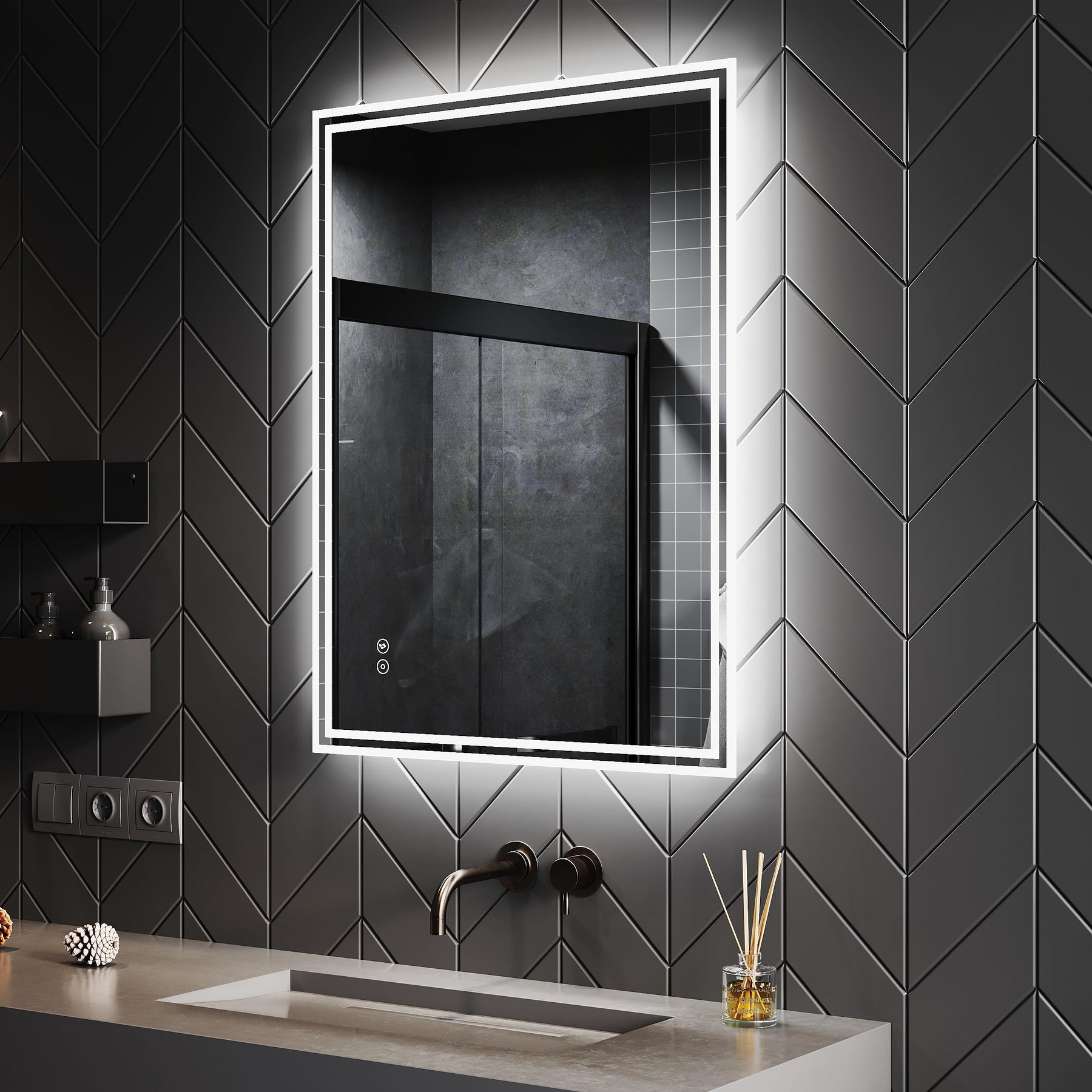 SONNI Badspiegel mit Beleuchtung 80x60 cm und 5.0 Bluetooth Beschlagfrei LED Badspiegel mit Touch-Schalter Wandspiegel Kaltweiße 6400K IP44