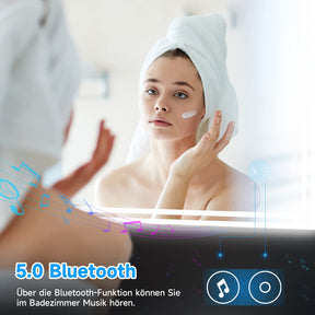 SONNI Badspiegel mit Beleuchtung 80x60 cm und 5.0 Bluetooth Beschlagfrei LED Badspiegel mit Touch-Schalter Wandspiegel Kaltweiße 6400K IP44