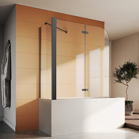 SONNI Duschwand für Badewanne Schwarz mit Seitenwand NANO-GLAS Badewannenaufsatz 2-teilig faltbar 120x140 cm(BxH) Duschabtrennung Badewanne
