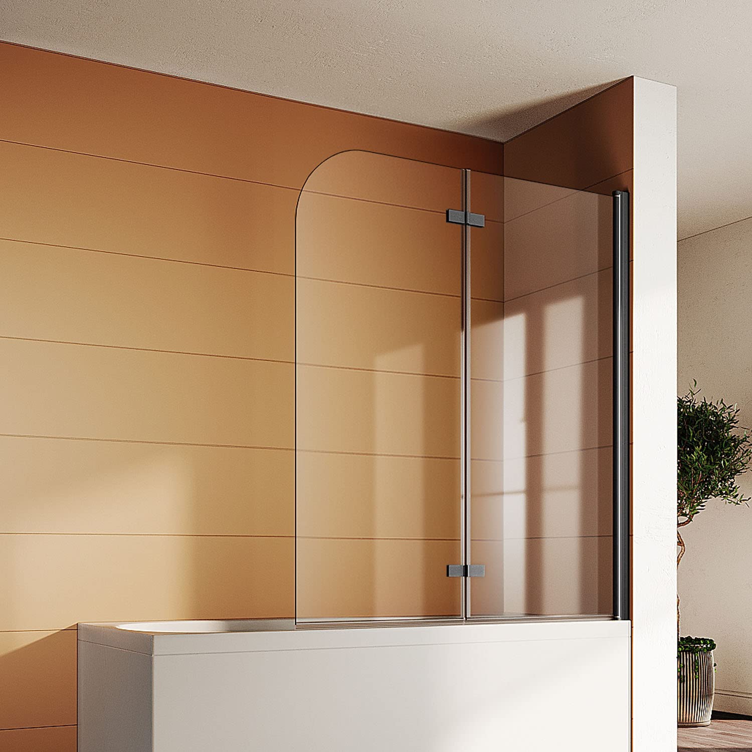 SONNI Duschwand für Badewanne Schwarz mit Seitenwand NANO-GLAS Badewannenaufsatz 2-teilig faltbar 120x140 cm(BxH) Duschabtrennung Badewanne