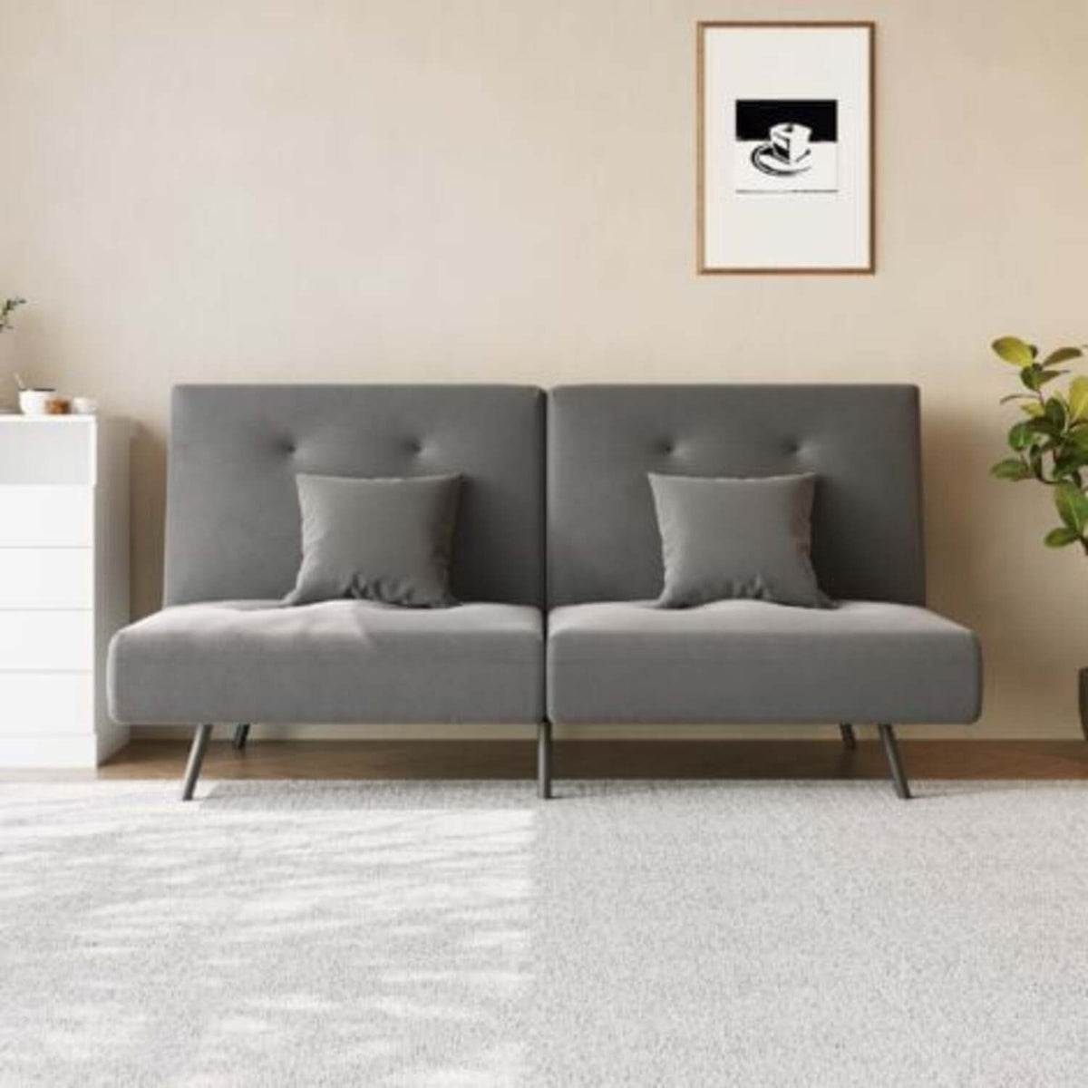 SONNI Schlafsofa 3-in-1, Klappbares Sofabett mit Verstellbarer Rückenlehne(100° 135° 180°), 2 Kissen, Schlaffunktion, Baby-Samt, Für Wohnzimmer, Gästezimmer & kleine Räume, Dunkelgrau, 180x89x78cm