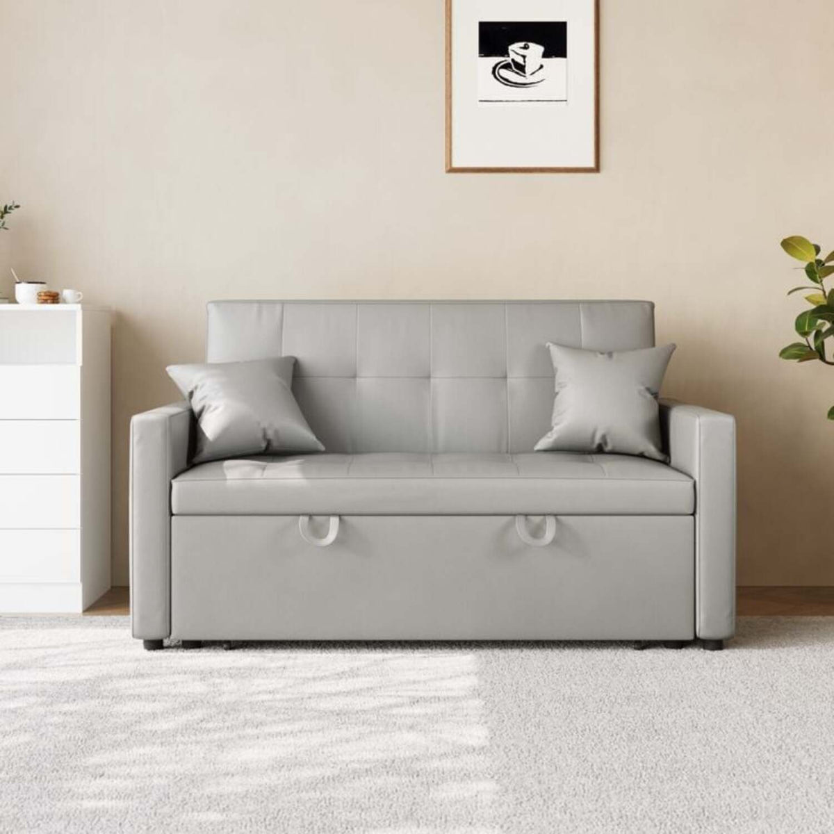 SONNI Schlafsofa 3 Sitzer, 203cm Ecksofa, Schlafcouch mit Seitentaschen, 186 × 110 cm Liegefläche, Klappbares L-förmiges Sofa für Wohnzimmer/Schlafzimmer/Büro, Modernes Polstersofa