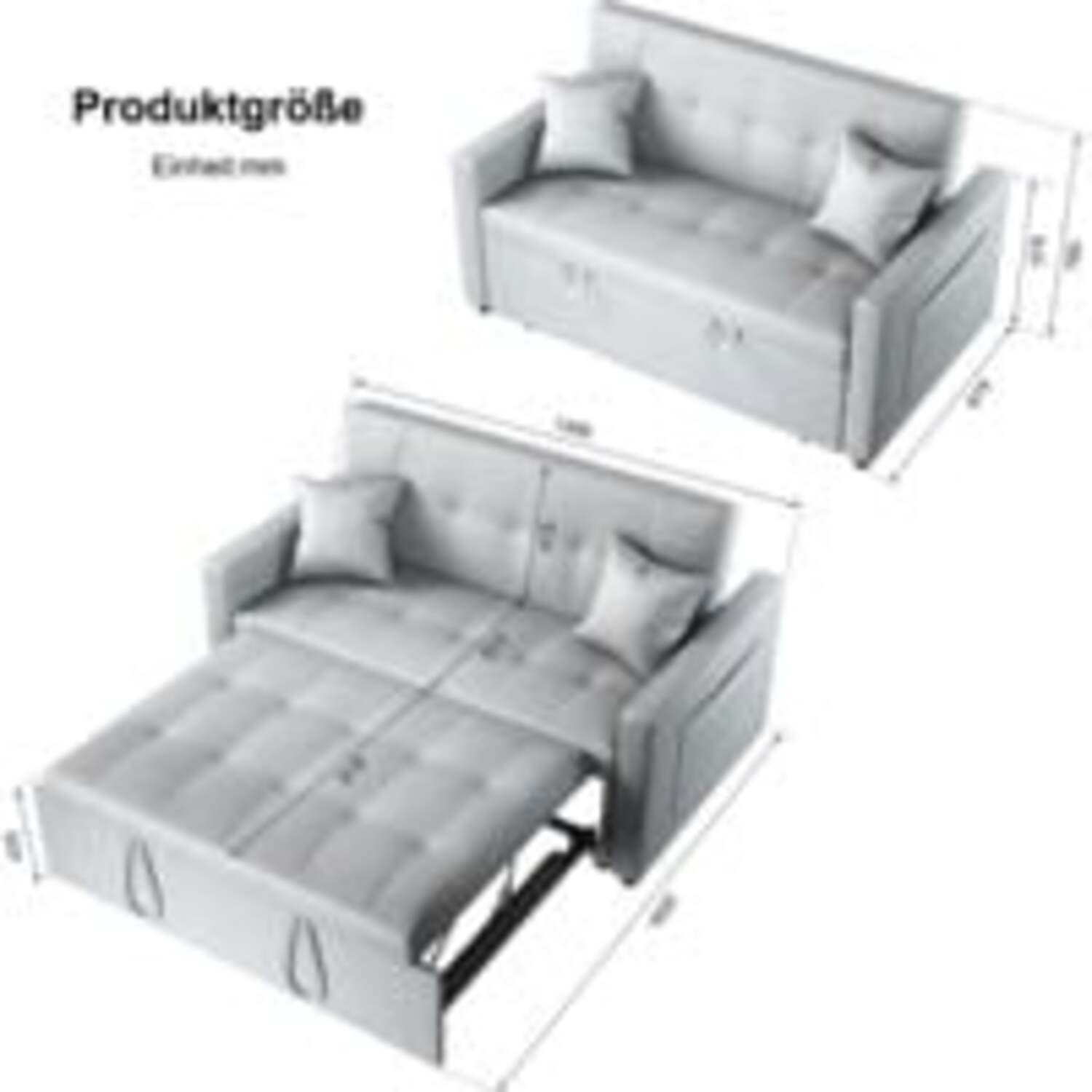SONNI Schlafsofa 3 Sitzer, 203cm Ecksofa, Schlafcouch mit Seitentaschen, 186 × 110 cm Liegefläche, Klappbares L-förmiges Sofa für Wohnzimmer/Schlafzimmer/Büro, Modernes Polstersofa - Sonni Sanitär GmbH