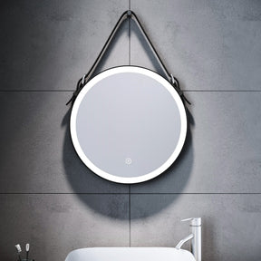 SONNI Badspiegel Rund Beschlagfrei Badspiegel mit Beleuchtung Rund 60/80cm und Touch LED Rundspiegel mit Verstellbarer Ledergürtel