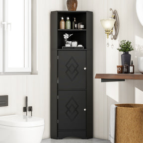 SONNI Badschrank Eckschrank mit 2 Ablagefächern, offenem Fach und verstellbarem Einlegeboden Badmöbel 36.5 x 36.5 x 155 cm Weiß