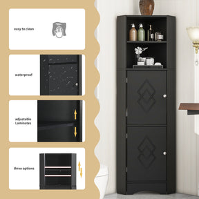 SONNI Badschrank Eckschrank mit 2 Ablagefächern, offenem Fach und verstellbarem Einlegeboden Badmöbel 36.5 x 36.5 x 155 cm Weiß
