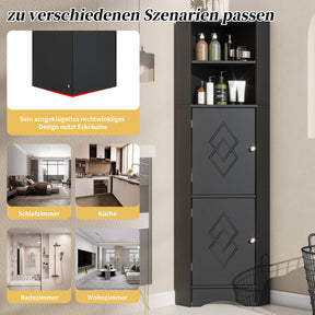 SONNI Badschrank Eckschrank mit 2 Ablagefächern, offenem Fach und verstellbarem Einlegeboden Badmöbel 36.5 x 36.5 x 155 cm Weiß