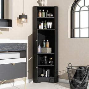 SONNI Badschrank Eckschrank mit 2 Ablagefächern, offenem Fach und verstellbarem Einlegeboden Badmöbel 36.5 x 36.5 x 155 cm Weiß