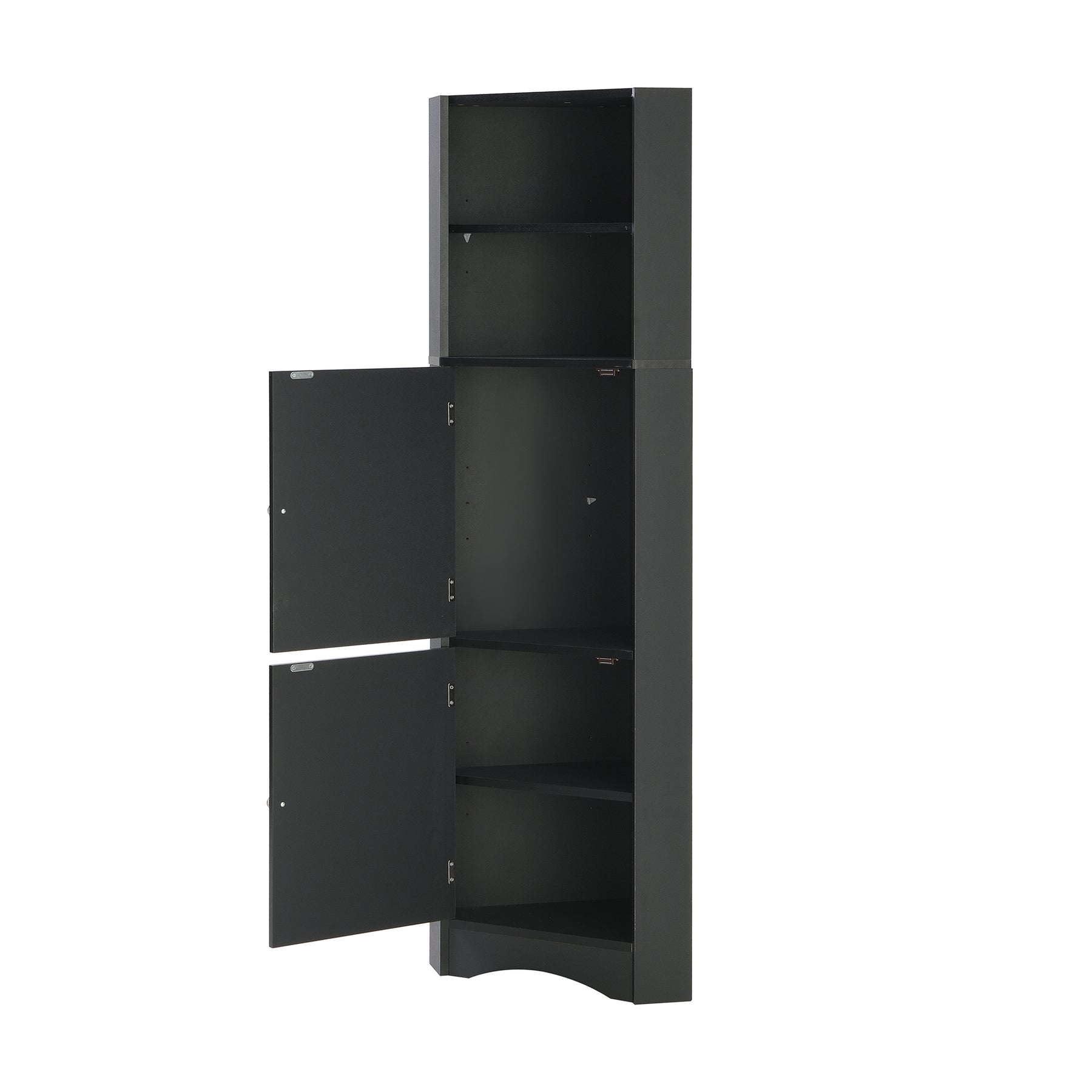 SONNI Badschrank Eckschrank mit 2 Ablagefächern, offenem Fach und verstellbarem Einlegeboden Badmöbel 36.5 x 36.5 x 155 cm Weiß