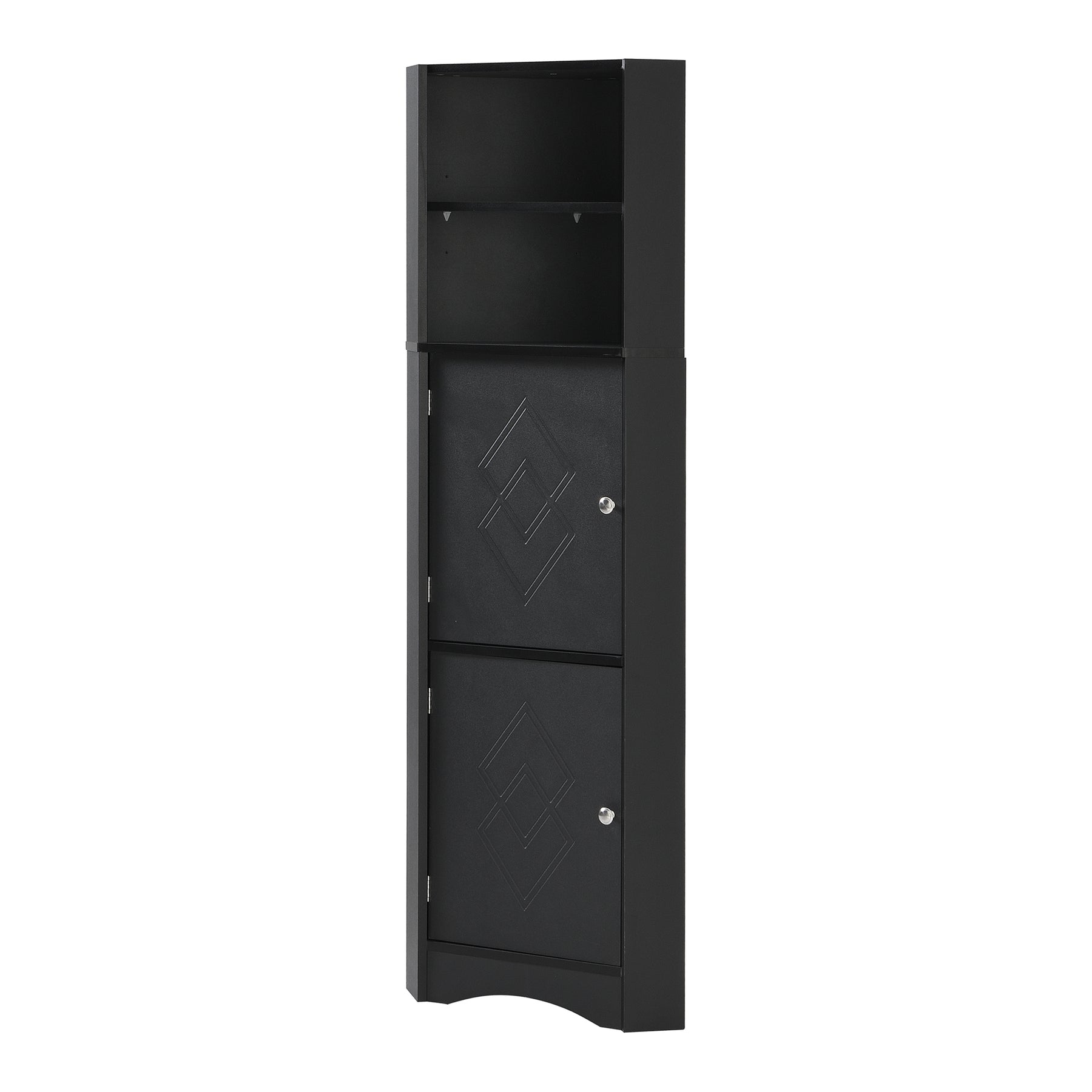 SONNI Badschrank Eckschrank mit 2 Ablagefächern, offenem Fach und verstellbarem Einlegeboden Badmöbel 36.5 x 36.5 x 155 cm Weiß