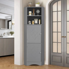 SONNI Badschrank Eckschrank mit 2 Ablagefächern, offenem Fach und verstellbarem Einlegeboden Badmöbel 36.5 x 36.5 x 155 cm Weiß
