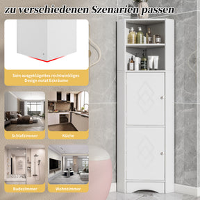 SONNI Badschrank Eckschrank mit 2 Ablagefächern, offenem Fach und verstellbarem Einlegeboden Badmöbel 36.5 x 36.5 x 155 cm Weiß