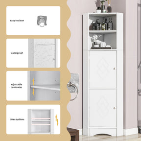 SONNI Badschrank Eckschrank mit 2 Ablagefächern, offenem Fach und verstellbarem Einlegeboden Badmöbel 36.5 x 36.5 x 155 cm Weiß