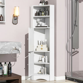 SONNI Badschrank Eckschrank mit 2 Ablagefächern, offenem Fach und verstellbarem Einlegeboden Badmöbel 36.5 x 36.5 x 155 cm Weiß