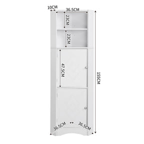 SONNI Badschrank Eckschrank mit 2 Ablagefächern, offenem Fach und verstellbarem Einlegeboden Badmöbel 36.5 x 36.5 x 155 cm Weiß