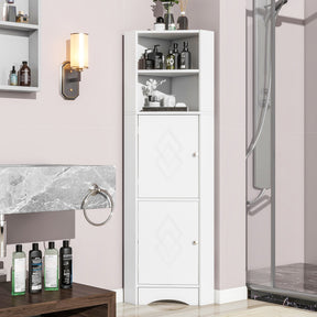 SONNI Badschrank Eckschrank mit 2 Ablagefächern, offenem Fach und verstellbarem Einlegeboden Badmöbel 36.5 x 36.5 x 155 cm Weiß