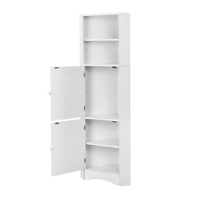 SONNI Badschrank Eckschrank mit 2 Ablagefächern, offenem Fach und verstellbarem Einlegeboden Badmöbel 36.5 x 36.5 x 155 cm Weiß