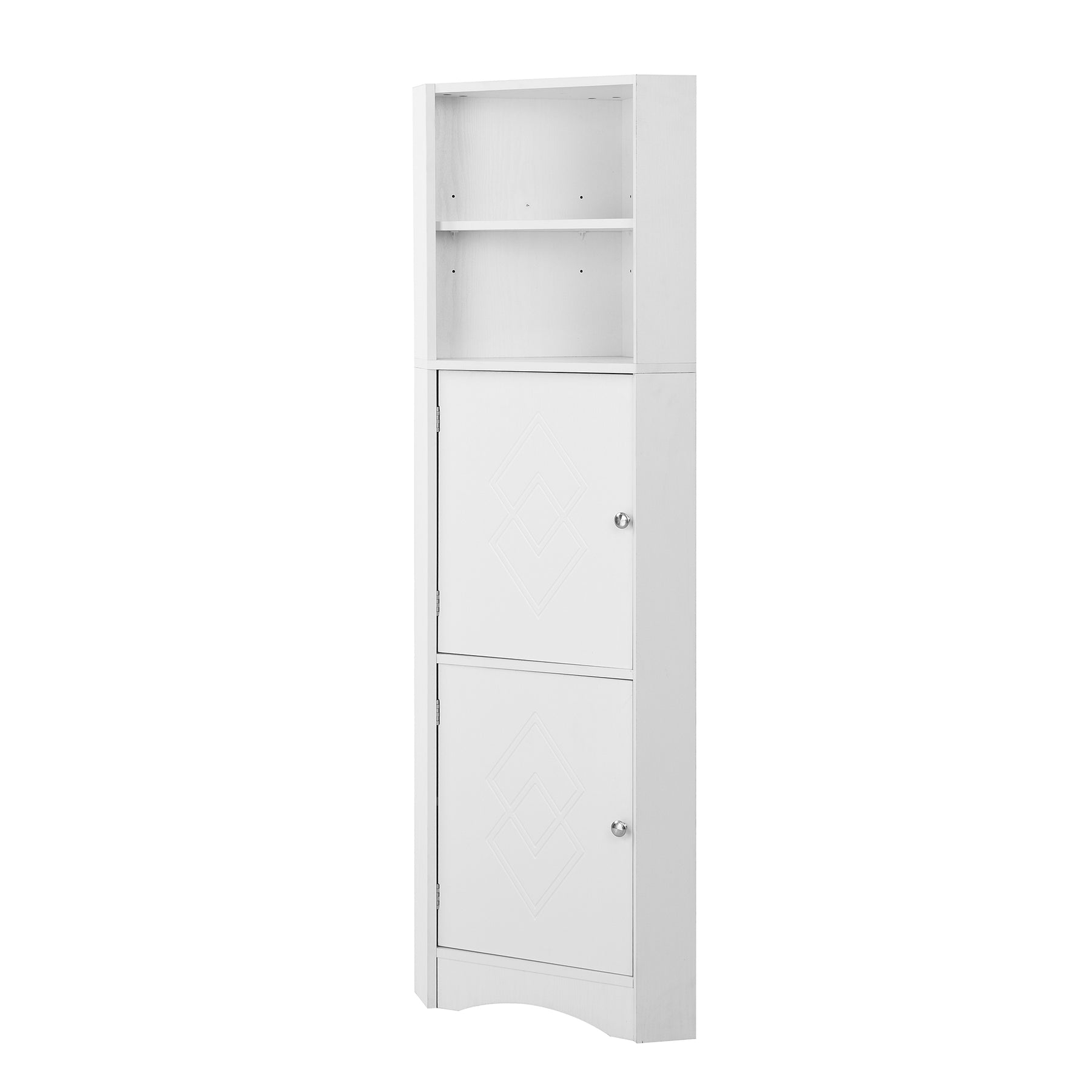 SONNI Badschrank Eckschrank mit 2 Ablagefächern, offenem Fach und verstellbarem Einlegeboden Badmöbel 36.5 x 36.5 x 155 cm Weiß