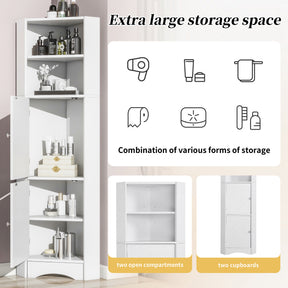 SONNI Badschrank Eckschrank mit 2 Ablagefächern, offenem Fach und verstellbarem Einlegeboden Badmöbel 36.5 x 36.5 x 155 cm Weiß