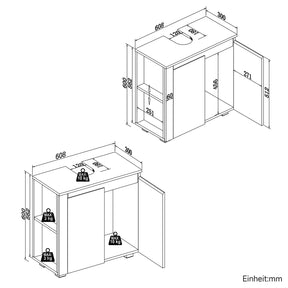 SONNI Freistehender Waschtisch mit LED-Sensorbeleuchtung, Aufsatzwaschbecken mit Doppeltüren und verstellbaren Ablagen, Badschrank 60 x 60 x 30 cm Weiß