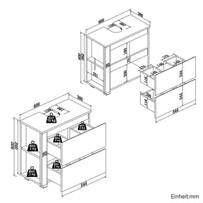 SONNI Freistehender Waschtisch mit LED-Sensorbeleuchtung, Aufsatzwaschbecken mit Doppeltüren und verstellbaren Ablagen, Badschrank 60 x 60 x 30 cm Weiß