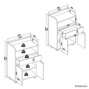 SONNI Badezimmer-Beistelltisch mit Touch-LED, 1 Schublade 2 Türen ausziehbarer Einlegeboden Aufbewahrungsmöbel 56 x 30 x 82 cm Weiß