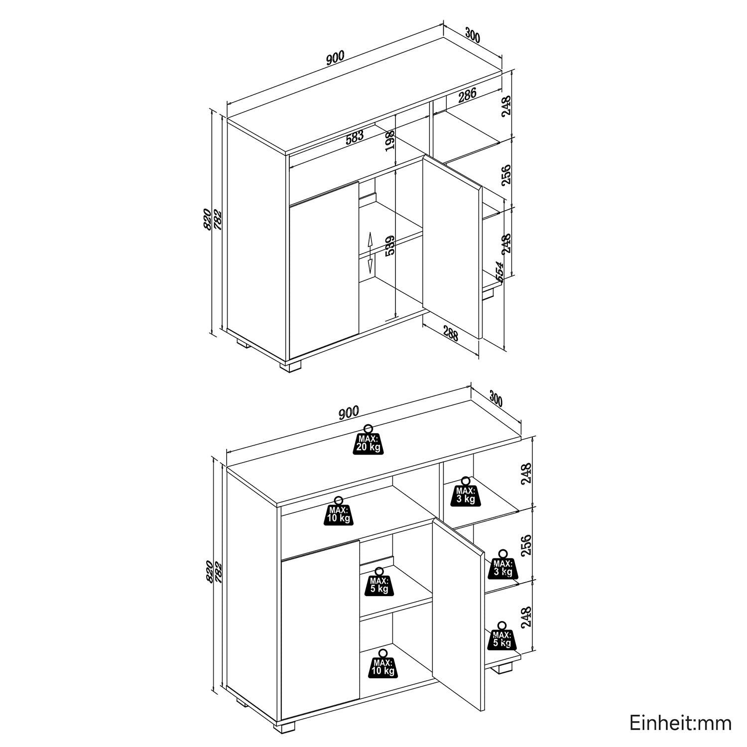 SONNI Waschtisch mit Touch-LED, weißer Unterschrank mit offener rechter Seite, Doppeltüren und ausziehbarem Einlegeboden, 90 x 30 x 82 cm Weiß