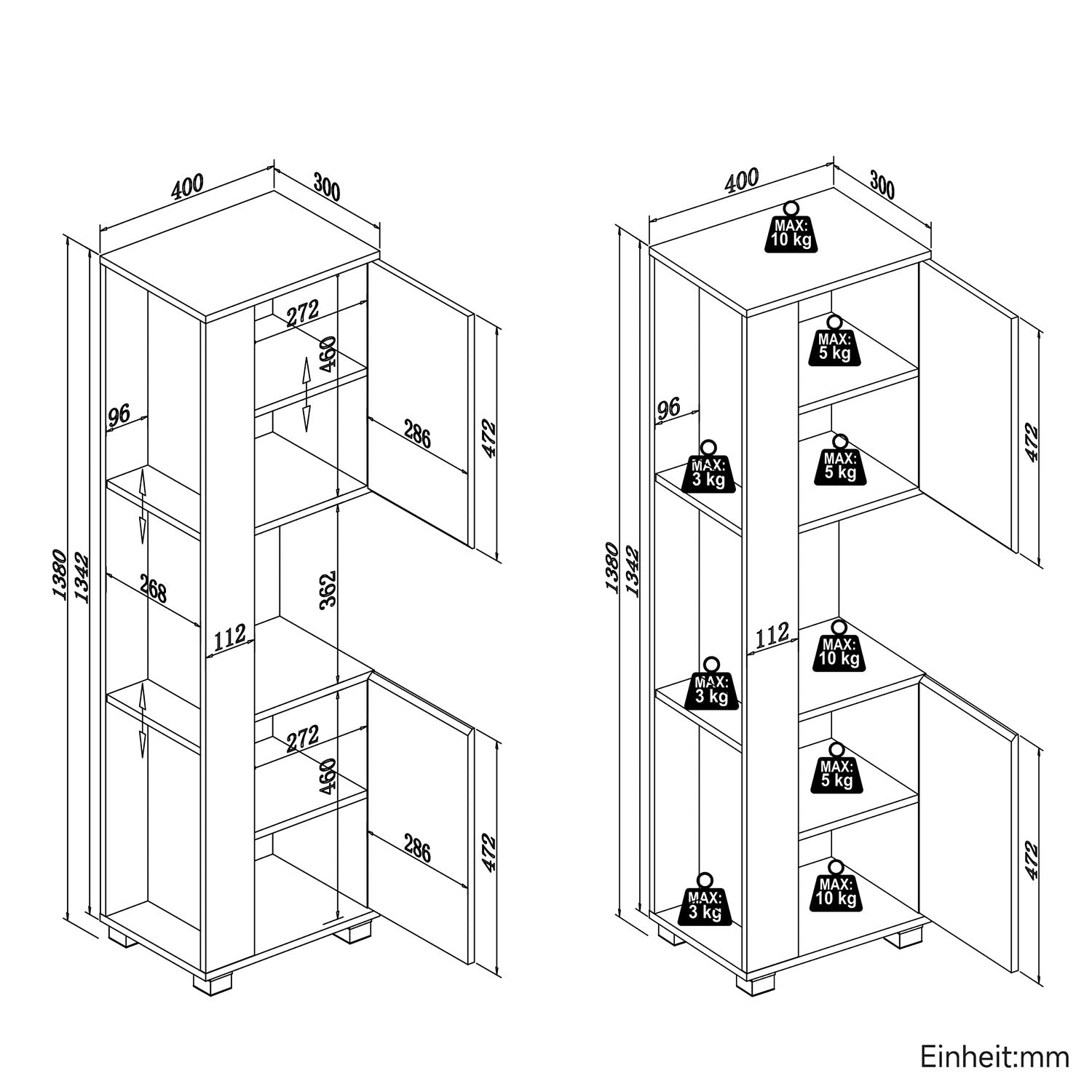 SONNI Badezimmerschrank mit Touch-LED-Beleuchtung, weißer Unterschrank mit 2 rechts öffnenden Türen und verstellbaren Einlegeböden, Geschlossen & Offenes Fach