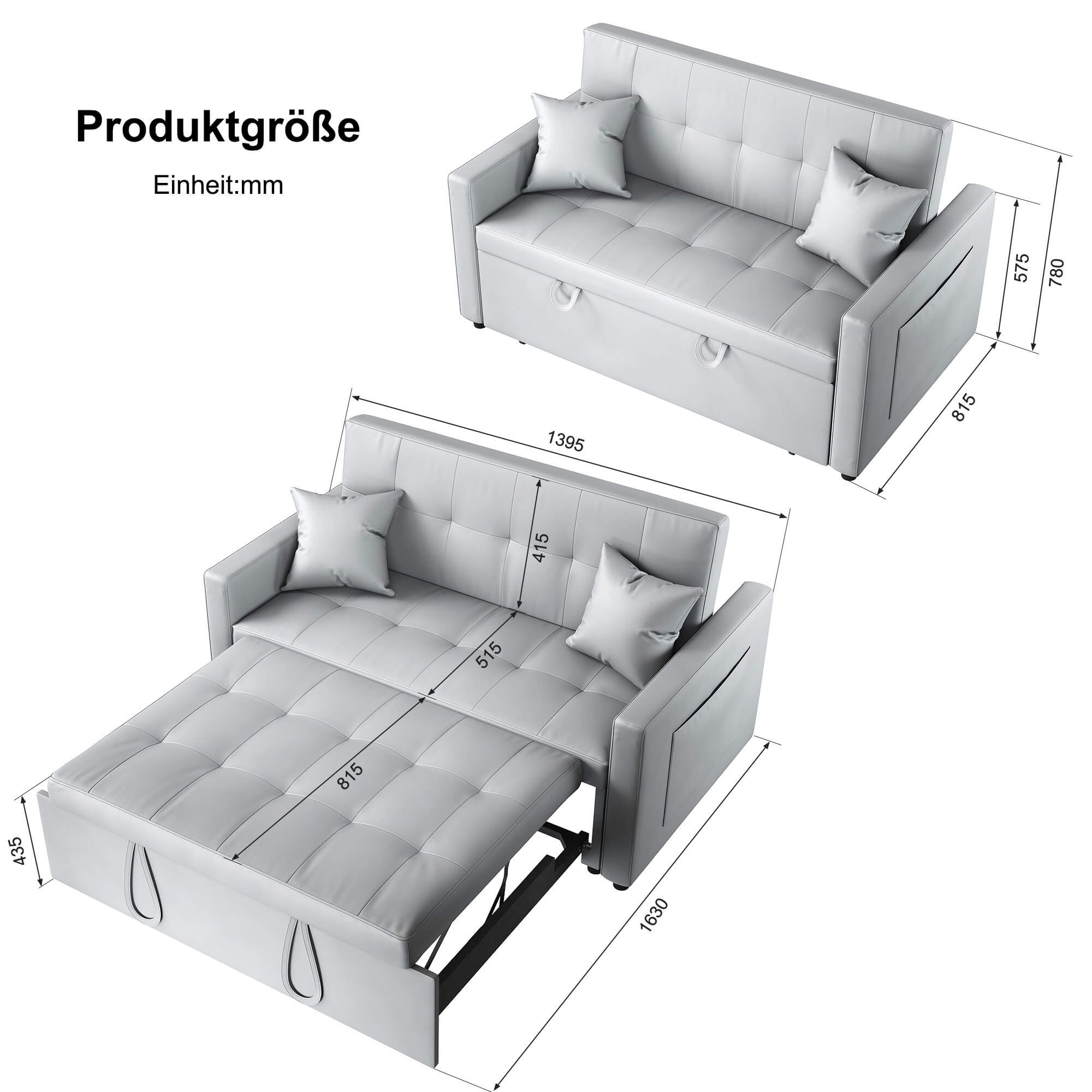 SONNI Sofa 140x94cm mit schlaffunktion, modernen Klein Schlafsofa Dunkelgrau, Bettsofa 2 Sitzer mit Kissen, Rückenlehnenwinkel verstellbar Superfaser Kunstleder - Sonni Sanitär GmbH