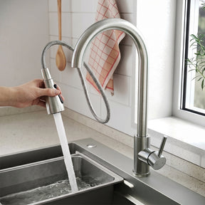 SONNI Waschtischarmatur mit Ausziehbrause, Edelstahl 3 Wasserflussmodi, automatische Rückstellfunktion G3/8 Silber