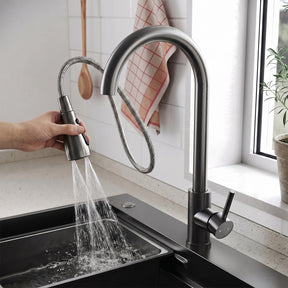 SONNI Waschtischarmatur mit Ausziehbrause, Edelstahl 3 Wasserflussmodi, automatische Rückstellfunktion G3/8 Silber