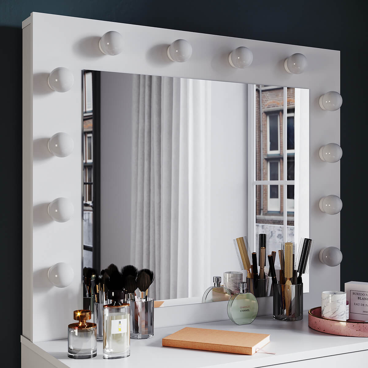 SONNI Schminktisch mit Hocker Spiegel, Kosmetiktisch mit Schubladen für Schlafzimmer, Frisiertisch Schreibtisch aus MFC und Massivholz, Kinderleichte Montage, Weiß - Sonni Sanitär GmbH