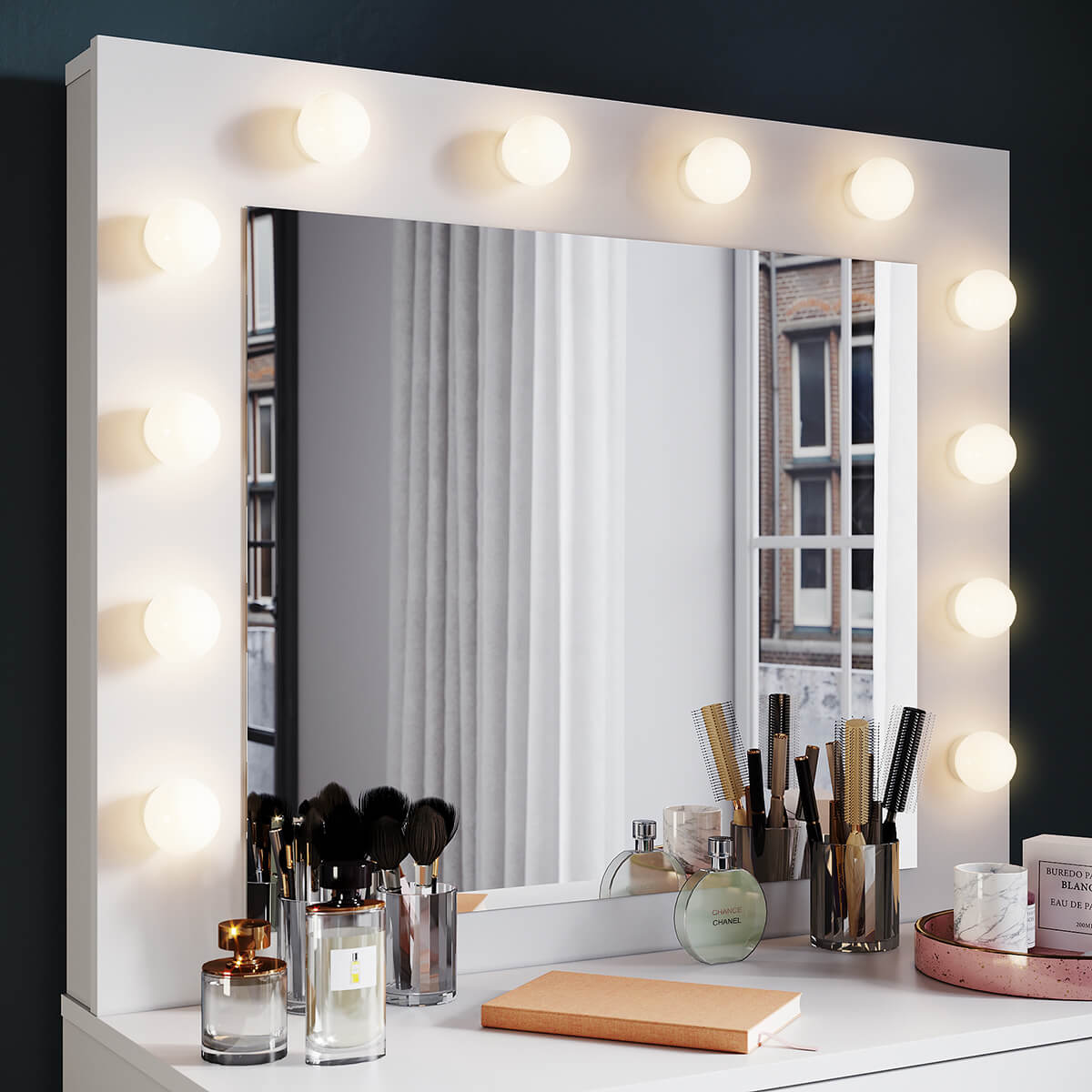 SONNI Schminktisch mit Hocker Spiegel, Kosmetiktisch mit Schubladen für Schlafzimmer, Frisiertisch Schreibtisch aus MFC und Massivholz, Kinderleichte Montage, Weiß - Sonni Sanitär GmbH