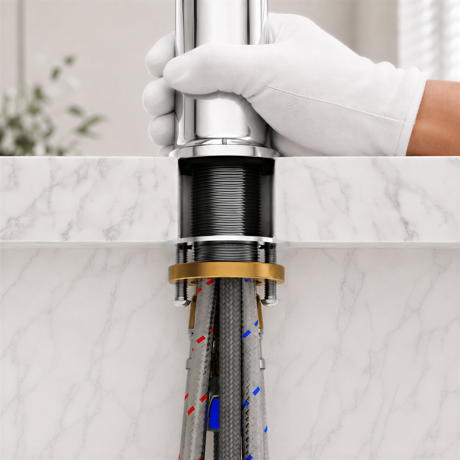 SONNI Waschtischarmatur verchromt, 3 Wasserauslassmodi Dualer Wasserfluss automatische Rückziehfunktion