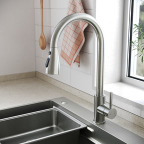 SONNI Waschtischarmatur mit Ausziehbrause, Edelstahl 3 Wasserflussmodi, automatische Rückstellfunktion G3/8 Silber