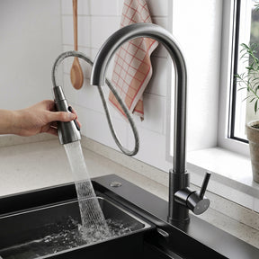 SONNI Waschtischarmatur mit Ausziehbrause, Edelstahl 3 Wasserflussmodi, automatische Rückstellfunktion G3/8 Silber