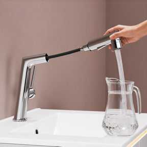 SONNI Waschtischarmatur verchromt, 3 Wasserauslassmodi Dualer Wasserfluss automatische Rückziehfunktion