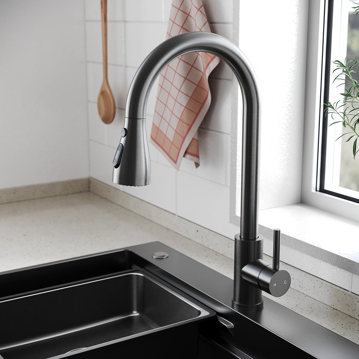 SONNI Waschtischarmatur mit Ausziehbrause, Edelstahl 3 Wasserflussmodi, automatische Rückstellfunktion G3/8 Silber