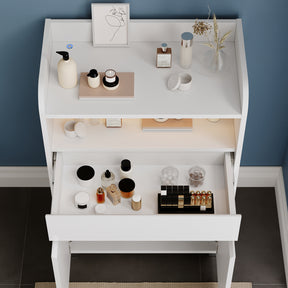 SONNI Badezimmer-Beistelltisch mit Touch-LED, 1 Schublade 2 Türen ausziehbarer Einlegeboden Aufbewahrungsmöbel 56 x 30 x 82 cm Weiß