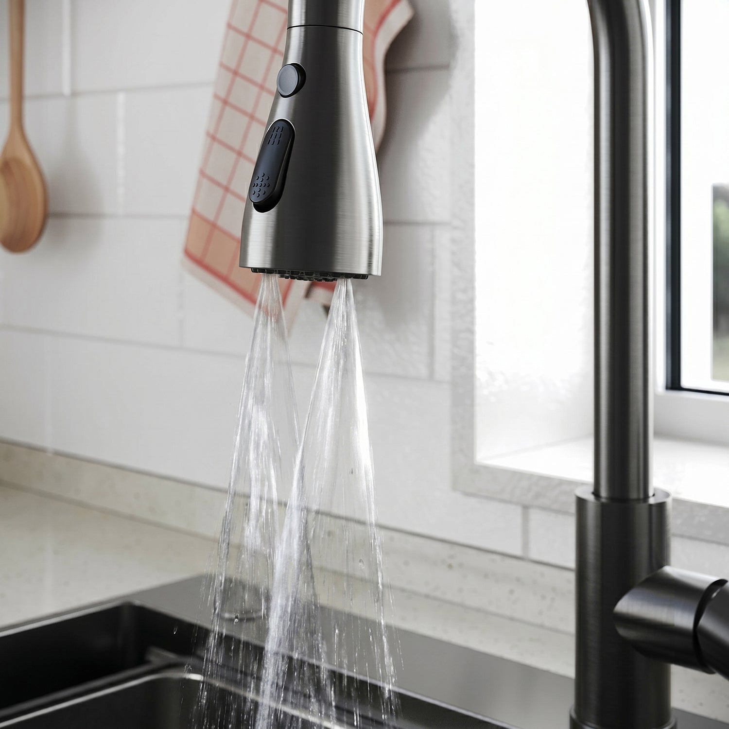 SONNI Waschtischarmatur mit Ausziehbrause, Edelstahl 3 Wasserflussmodi, automatische Rückstellfunktion G3/8 Silber