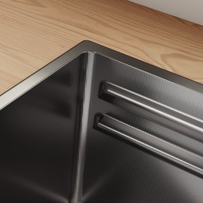 SONNI Küchenspüle Waschbecken Edelstahl 304, Nanosilber/Diamantschwarz, 70x44 cm, Einbauspüle mit 1 Becken, Unterbauspüle mit Abtropfkorb und Rechteckigem Abfallsieb - Sonni Sanitär GmbH