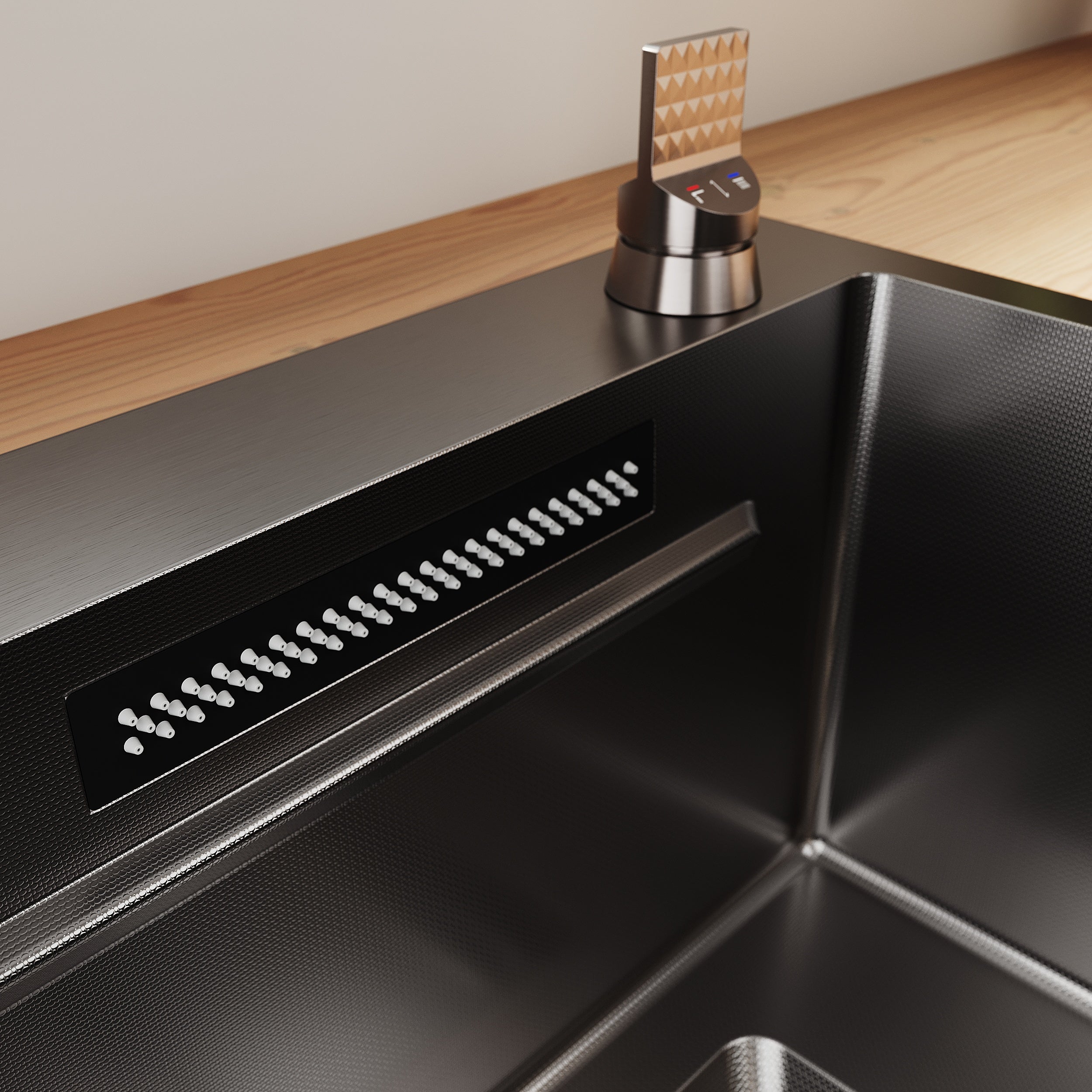 SONNI Spülbecken Einbauspüle Küchenspüle Waschbecken 304 SUS Edelstahl, Schwarz, 75/80×45×26 cm, Unterbauspüle mit 1 Becken, Abtropfkorb, Abfallsieb, Armatur, Schneidebrett, Tassenuntersetzer und Wasserfilterarmatur - Sonni Sanitär GmbH