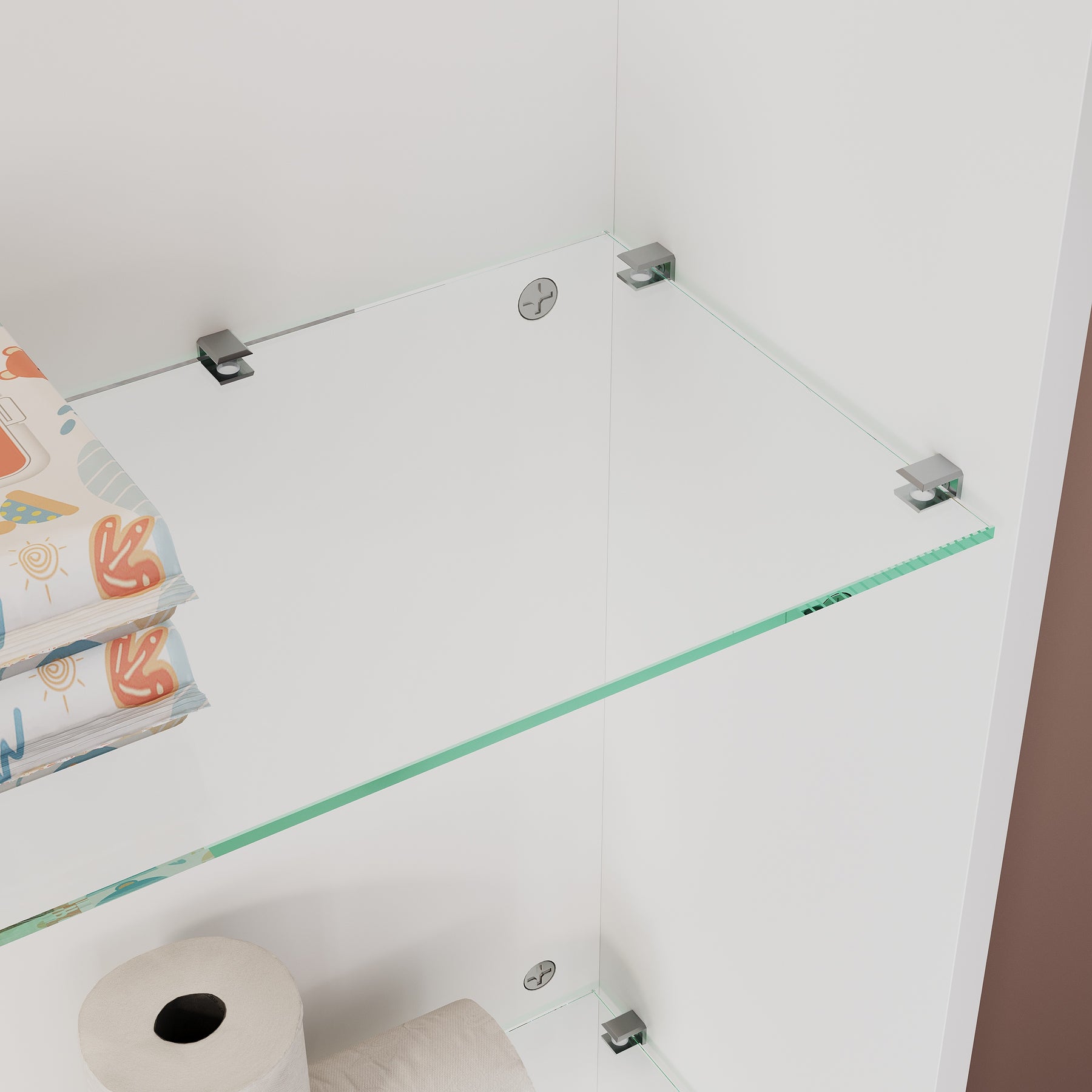 SONNI Badschrank mit LED-Sensoren,3 verstellbare Glasböden Badschrank mit 4 Kunststofffüßen 100 x 26 x 116 cm Weiß