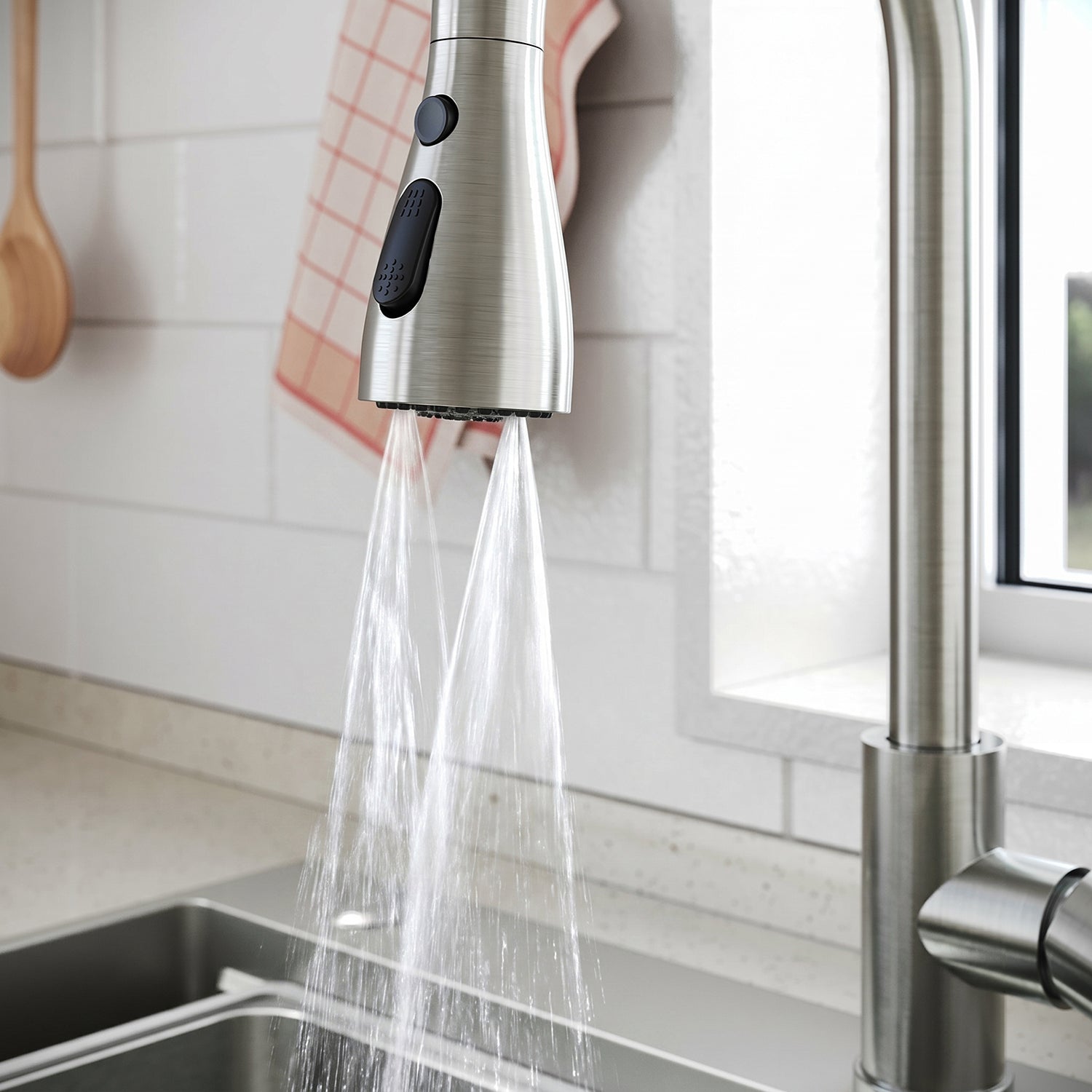 SONNI Waschtischarmatur mit Ausziehbrause, Edelstahl 3 Wasserflussmodi, automatische Rückstellfunktion G3/8 Silber