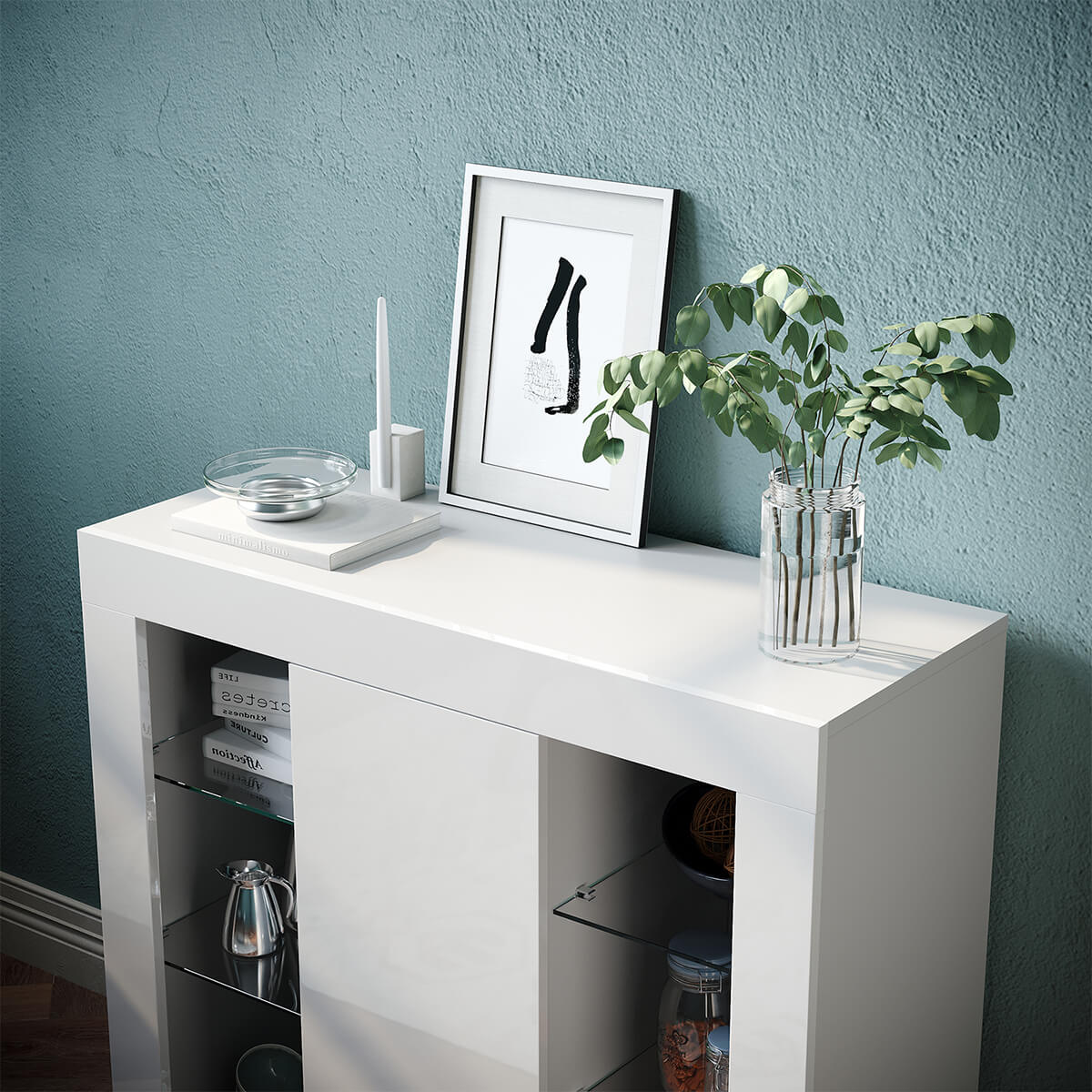 SONNI Sideboard, Küchenschrank, mit LED Beleuchtung(12 Farben können eingestellt Werden) Weiß Hochglanz Aufbewahrungsschrank, für Küche,Wohnzimmer,Esszimmer - Sonni Sanitär GmbH