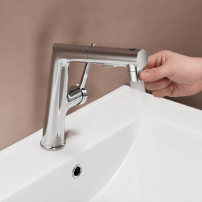 SONNI Waschtischarmatur verchromt, 3 Wasserauslassmodi Dualer Wasserfluss automatische Rückziehfunktion
